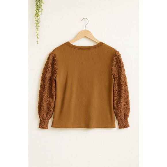 Grace & Emma Lace Sleeve Top L Rust Brown Knit Blouse Fall Casual Romantic NWT - Picture 2 of 9